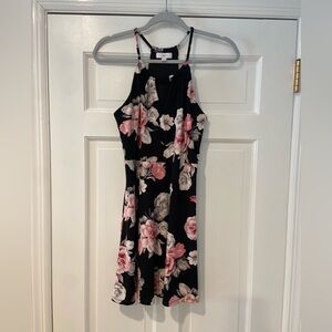 Candie’s Black Floral Halter Dress – Size Small
